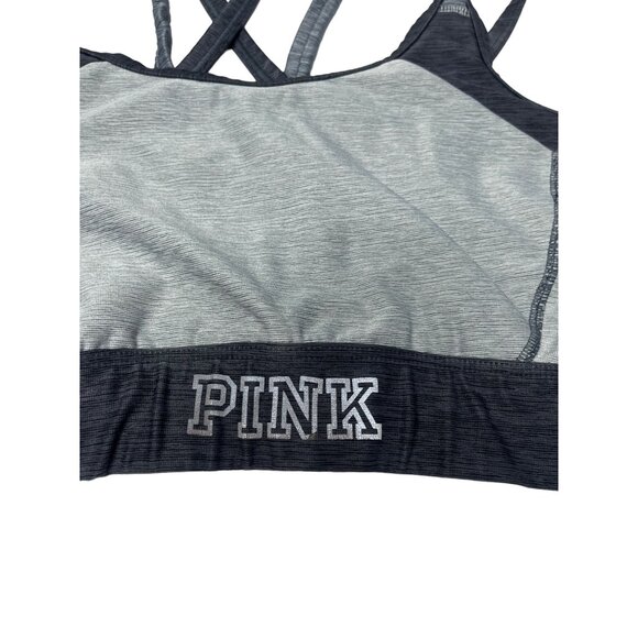 Victorias Secret‎ PINK Strappy Sports Bra Size M Gray & Black Polyester/Elastane - Picture 10 of 11